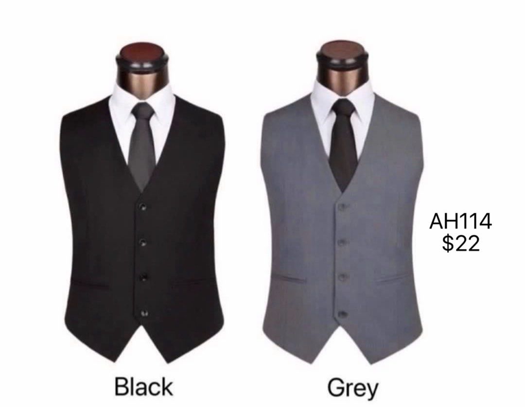 Male Professional Wedding Dress Suit Vest Coat Men Casual Light Mature Style Business Interview Formal Wear Professional Large Size Suit Vest Dress Suit (AH114/AH115/AH116/AH118) (Category: Sets & Coordinates) located in Singapore. Submitted by ly182 (Listing ID 1441586334, Image 3). Description: AH116 Suit set $69 (coat,pants, white shirt and black tie) AH115/AH118 Coat $33 AH114 Vest $22 Bow Tie single layer $5 Bow Tie two layer $8 Zipper Tie $
