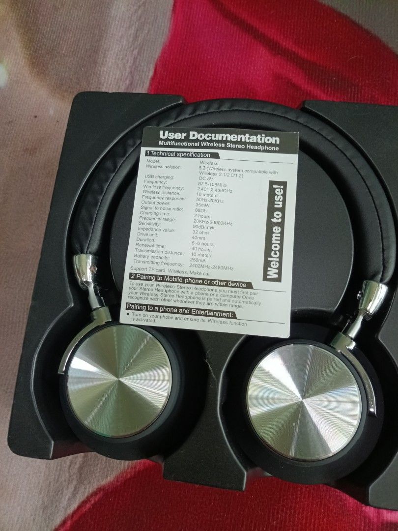 Multifunctional Wireless Stereo Headphone (Category: Headphones & Headsets) located in Singapore. Submitted by akmaltoya767375 (Listing ID 1441593405, Image 2). Description: - Wireless stereo headphones - Bluetooth connectivity - Built-in microphone for calls - 250mAh battery - 5-6 hours playback time - 2-3 hours charging time - User documentation included - Ideal for music and calls.