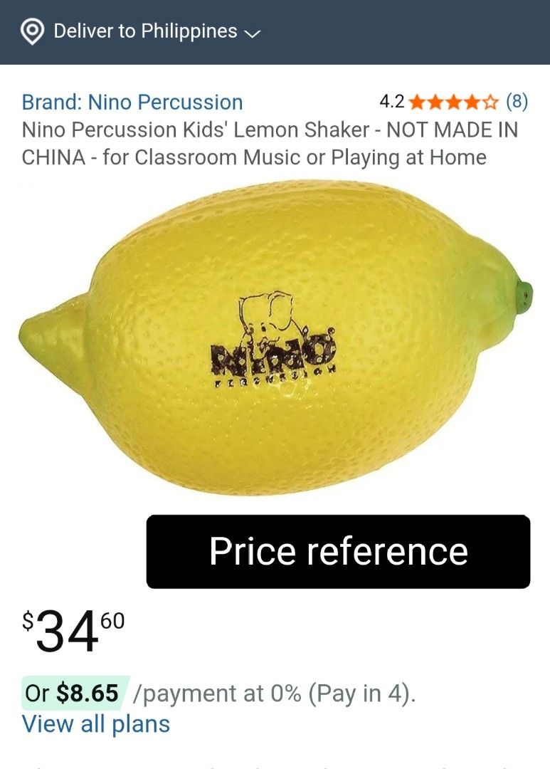 Nino Percussion Kids Lemon Shaker (Category: Musical Instruments) located in Baguio. Submitted by toys_of_yesteryear (Listing ID 1441759764, Image 3). Description: FB-page: Follow me on Toys of Yesteryear 2600 for more items! 📌loc. Baguio ------------------------- Send price offer only when you are SURE to buy. I will not entertain Lowballers or barat offer " If your offer is accepted, please ensure you follow through prompt updates rather than 