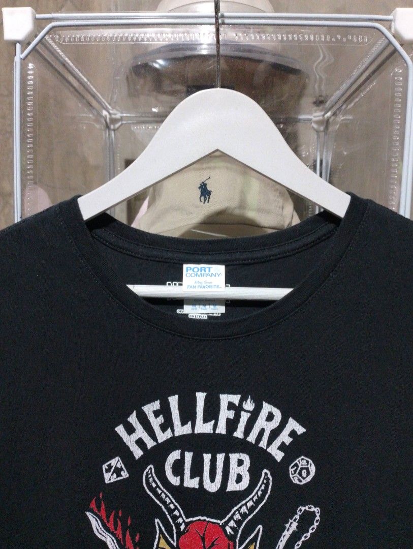 Official Netflix Merch Stranger things "Hellfire club" Size Medium (Category: Shirts) located in Maasin. Submitted by throwingreverse (Listing ID 1441735504, Image 3). Description: official Netflix merchandise featuring the iconic Hellfire Club design from Stranger Things. Size: Medium Dimes: L 25 W 18 Issue: None Color rate: 9.8/10 MOP: Gcash Location: SOUTHERN LEYTE.