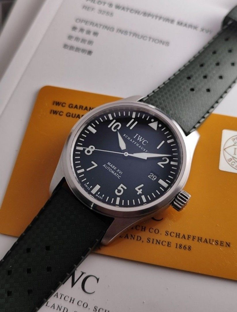 Original IWC Mark XVI (Category: Luxury Watches) located in San Juan City. Submitted by exclusivelyours (Listing ID 1441655581, Image 1). Description: 2010 IWC Mark XVI 39mm Classic black dial Greenbelt, Local AD Ref 3255 9/10 condition Inclusions: watch, replacement strap, IWC booklets, IWC guarantee card and original box *photo reference on 6.5" wrist.