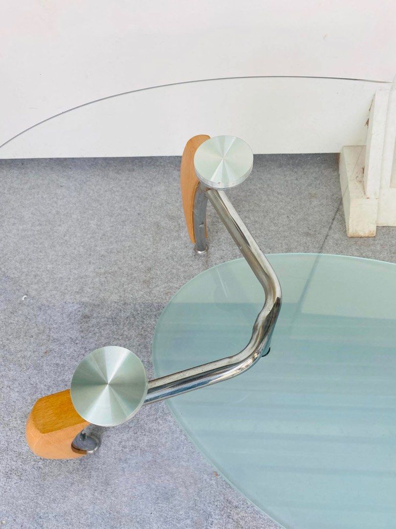 OVAL GLASS CENTER TABLE (Category: Tables & Sets) located in Manila. Submitted by jerichocal17856 (Listing ID 1441704573, Image 2). Description: “JAPAN SURPLUS” OVAL GLASS CENTER TABLE STAINLESS WOOD AND FROSTED GLASS ACCENT SIZE: 42.5L” x 23W” x 17H” inches ( AS-IS ITEM ) IN GOOD CONDITION.