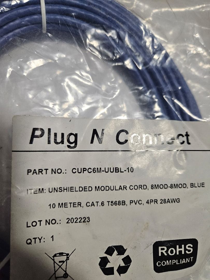 Plug N Connect CAT6 RJ45 LAN Cable – 10 Meter (Brand new)