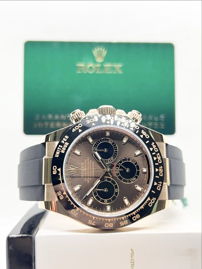 Pre Owned Rolex Oyster Daytona 116515LN 116515 Chocolate Dial Automatic Everose Rose Gold Casing Rubber ( Mar 23 ) (Category: Watches) located in Singapore. Submitted by brightime (Listing ID 1441703490, Image 1). Description: Pre Owned Rolex Oyster Daytona 116515LN 116515 Chocolate Dial Automatic Everose Rose Gold Casing Rubber ( Mar 23 ) ** Pre-Owned ** ** Unpolished Set, Mint Condition ** Model : 116515LN Also known as : Oyster Daytona Chronog