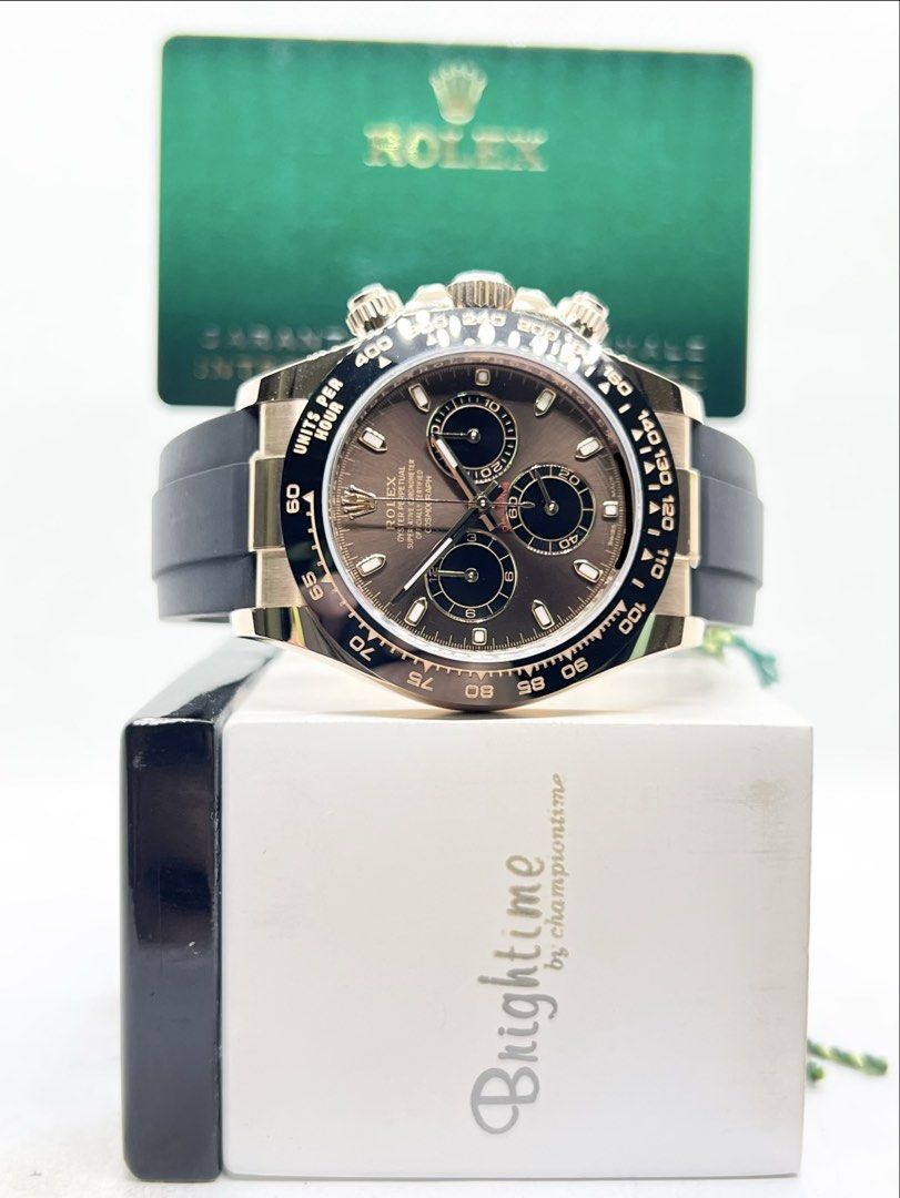 Pre Owned Rolex Oyster Daytona 116515LN 116515 Chocolate Dial Automatic Everose Rose Gold Casing Rubber ( Mar 23 ) (Category: Watches) located in Singapore. Submitted by brightime (Listing ID 1441703490, Image 2). Description: Pre Owned Rolex Oyster Daytona 116515LN 116515 Chocolate Dial Automatic Everose Rose Gold Casing Rubber ( Mar 23 ) ** Pre-Owned ** ** Unpolished Set, Mint Condition ** Model : 116515LN Also known as : Oyster Daytona Chronog