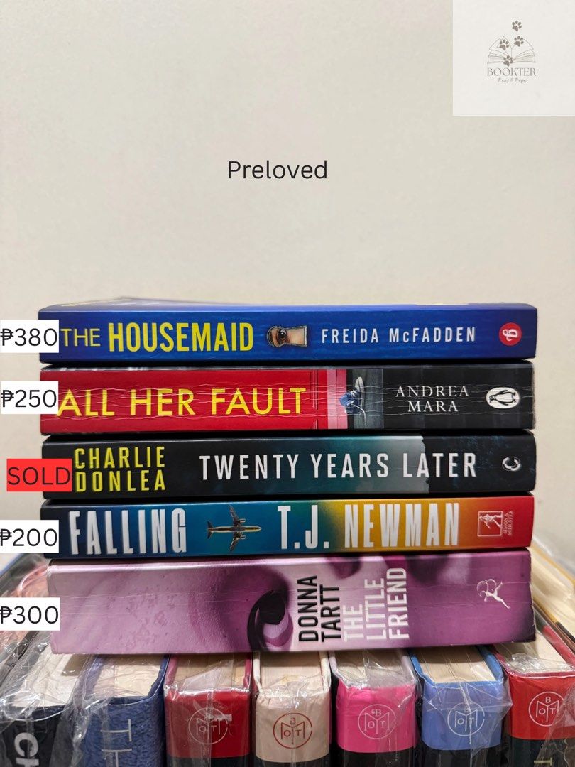 Preloved Thriller Books: The Housemaid, All Her Fault, Falling, The Little Friend (Category: Storybooks) located in Paranaque City. Submitted by booksandcards (Listing ID 1441753953, Image 1). Description: Preloved books: The Housemaid (Freida McFadden) - ₱380 All Her Fault (Andrea Mara) - ₱250 Falling (T.J. Newman) - ₱200 The Little Friend (Donna Tartt) - ₱300 PM for more photos. 📍Metro Manila .