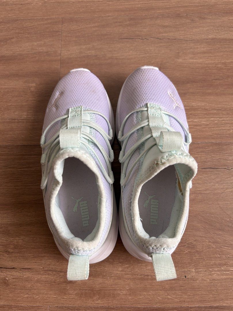 PUMA Kids Softride One4All Gradient Sneakers (Category: Babies & Kids Fashion) located in Taguig. Submitted by audiot (Listing ID 1441664300, Image 2). Description: - Size US 13c, EUR 31, 18.5cm - In very good condition - RFS too small - Retail price P3.200 from states - Color: Light purple and mint green - Easy to put on and take off - Ideal for everyday wear or sports - Comfortable and stylish design.