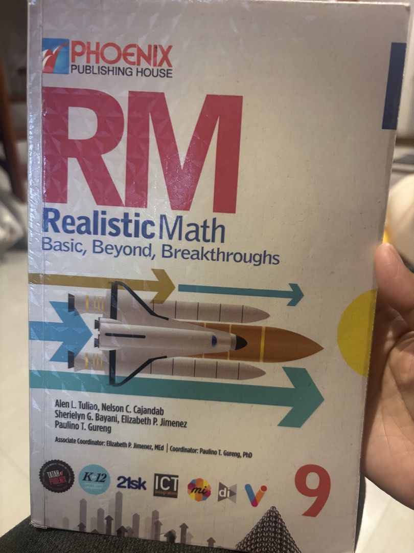 Realistic Math 9 (Category: Textbooks) located in Rizal. Submitted by indaylisa (Listing ID 1441776420, Image 1). Description: With cover Lightly use Few page with answer but can be erased.