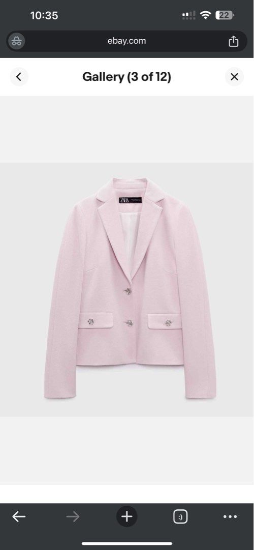 Repriced: Zara Pink Crystal Button Blazer (Category: Coats, Jackets and Outerwear) located in Cebu City. Submitted by tala10 (Listing ID 1412498433, Image 1). Description: Repriced from 4,500 to 4,000. This is a new and unused Zara blazer that was bought in the US. It’s in a light pink color with flower shaped crystal buttons. Bought it for 89.90 plus taxes but selling for 4,500. .