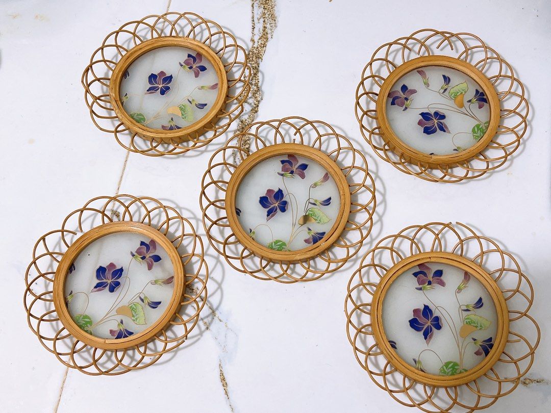 Set of 5 rattan coasters (Category: Coffee & Tea Tableware) located in Cavite. Submitted by wishie_collects (Listing ID 1441703498, Image 3). Description: Some has flaws sa rattan part.