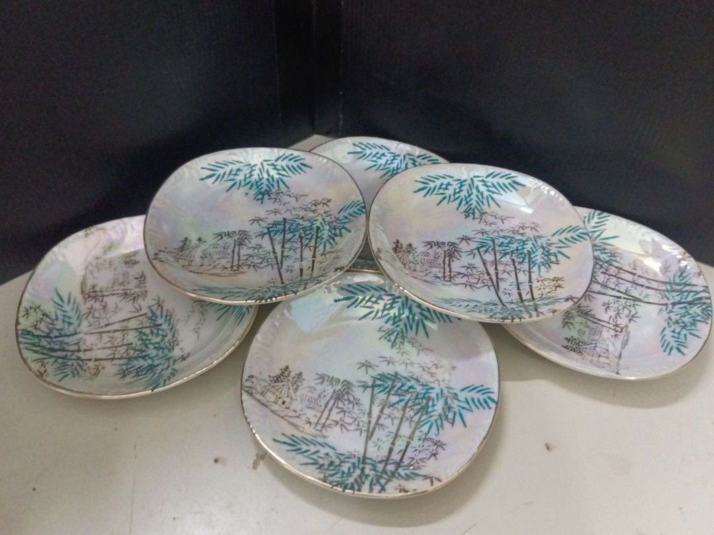 Set of 6 Vintage Bamboo Design Saucer Plates