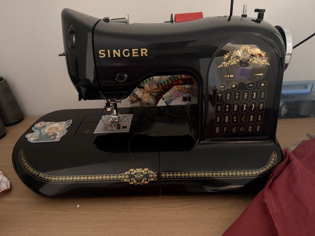 Singer Sewing Machine - Black with Gold Accents (Category: Other Home Appliances) located in Las Pinas. Submitted by mayaibarra (Listing ID 1441611665, Image 1). Description: Singer 160 Anniversary sewing machine Given as a gift 24 stitches Has button and butthole, autothreader Timing issue and reverse not working.