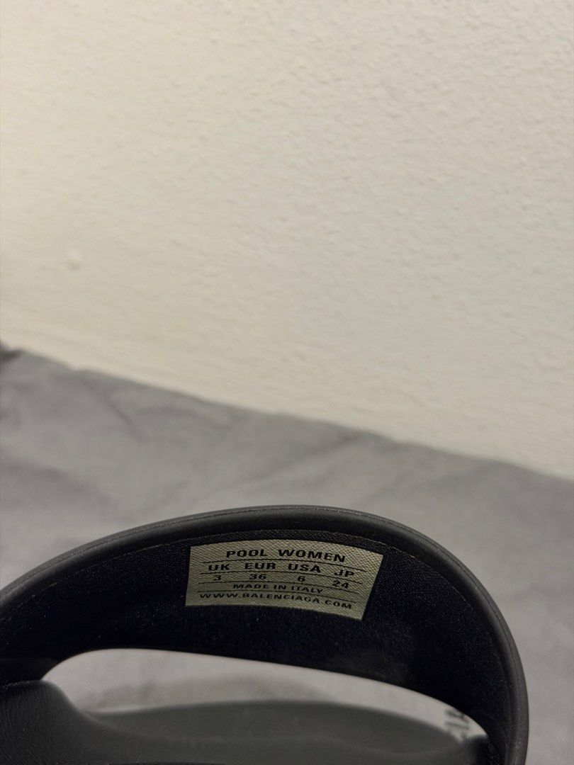 Size 36 Balenciaga Pool Slides | AUTHENTIC (Category: Sneakers & Footwear) located in Manila. Submitted by designerarchives.ph (Listing ID 1441770537, Image 3). Description: Srp is ₱24k :) Check photo for the price tag. Last price already. Already lowered down. BRANDNEW | Dustbags included. Buyer will shoulder the shipping fee. I’m from Metro Manila!! We can do grab/lalamove/LBC.