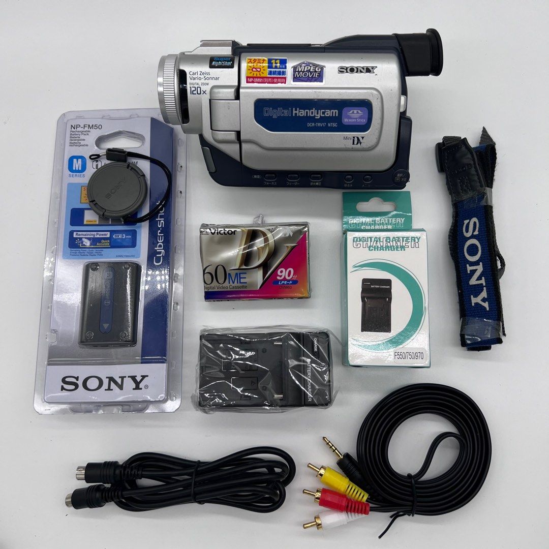 SONY DCR-TRV17 Mini DV Camcorder (2001) (Category: Video Cameras) located in Makati City. Submitted by maka-luma (Listing ID 1441728013, Image 3). Description: FULLY WORKING ✔️ Record ✔️ Servo Zoom ✔️ Night Vision ✔️ Rewind ✔️ Pause/Stop ✔️ Fast forward ✔️ Color Viewfinder ✔️ Color LCD ✔️ Program AE ✔️ Tape eject ✔️ Diverse settings ₱8,999 READY TO USE! 📹📼🔋Inclusions: Camera unit, Sony camera shoulder strap, Sony hand strap, Sony info-lithium 