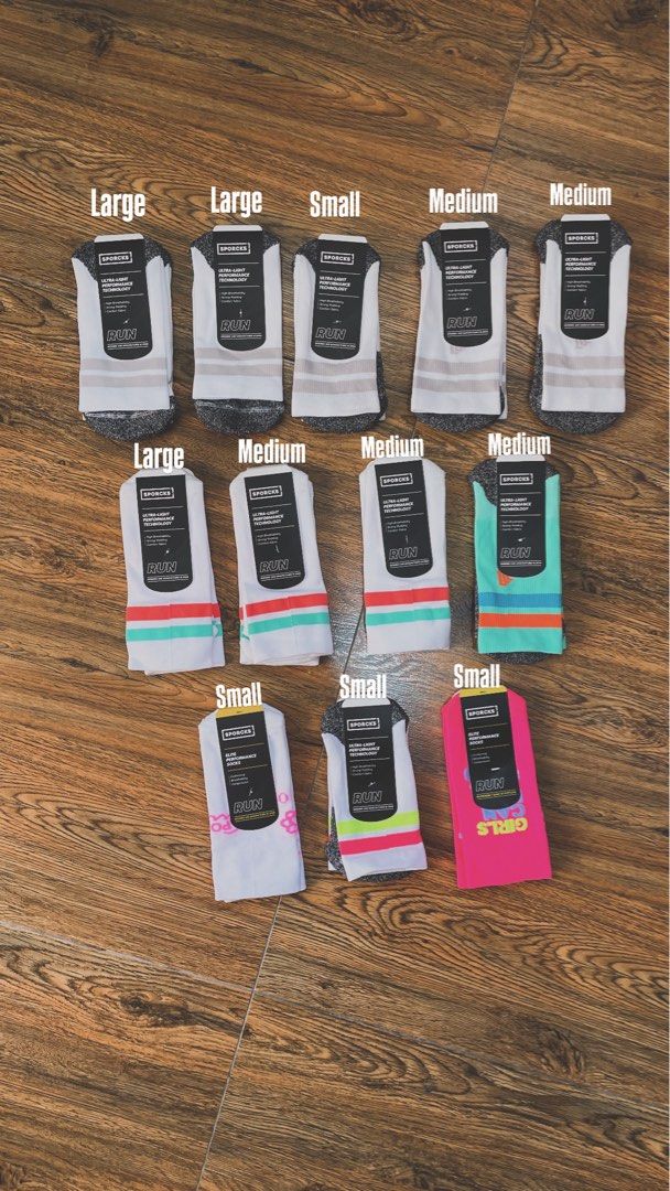 Sporcks Elite Performance Run Socks - Various Sizes & Colors (Category: Activewear) located in Pototan. Submitted by polbrays (Listing ID 1441711230, Image 1). Description: Original SPORKS RUNNING SOCKS FOR SALE - Available Sizes: Small, Medium, Large - Ideal for running Sizing is provided in the last photo Selling for 1100 each nalang po. Original prices range from 1400-1600. Bought originally from the website. Shipping is shouldered by the buye