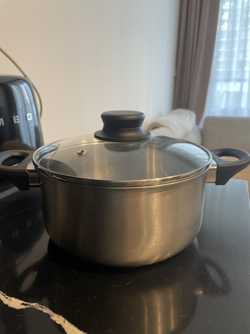 Stainless Steel Pot with Glass Lid and Frying Pan