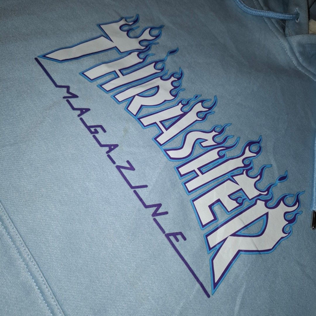 THRASHER ICY BLUE HOODiE SIZE MEDIUM (Category: Activewear) located in Batangas. Submitted by kuyacythrift (Listing ID 1441770659, Image 2). Description: need wash excellent condition color rate 9.5 size dimes and tags see photos Mode of payment payment first gcash BDO BANK TRANSFER.