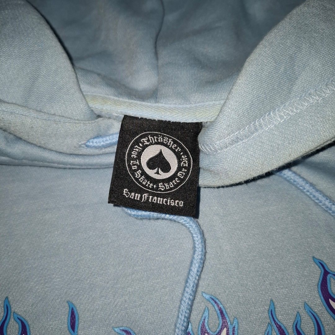 THRASHER ICY BLUE HOODiE SIZE MEDIUM (Category: Activewear) located in Batangas. Submitted by kuyacythrift (Listing ID 1441770659, Image 3). Description: need wash excellent condition color rate 9.5 size dimes and tags see photos Mode of payment payment first gcash BDO BANK TRANSFER.