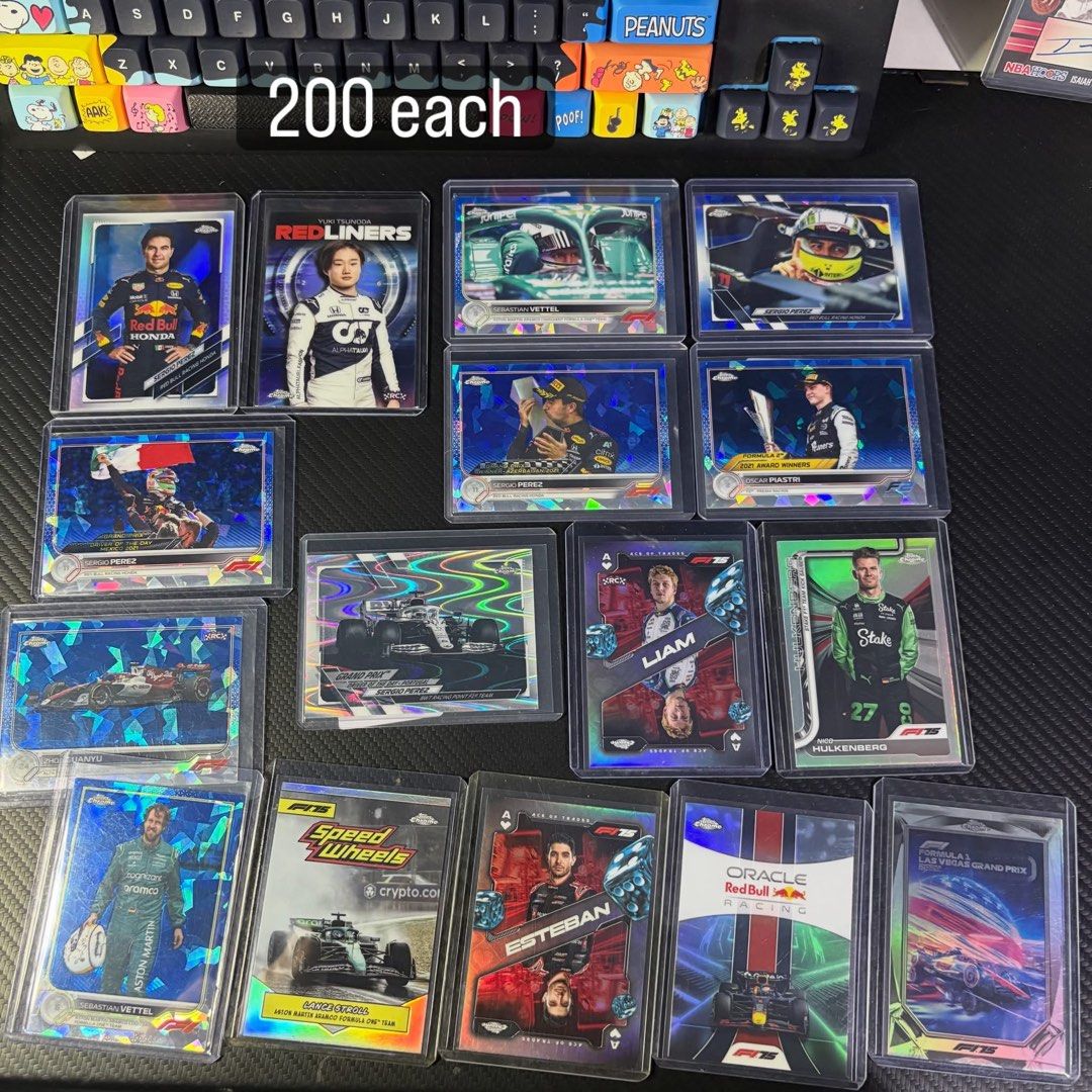Topps Chrome F1 Trading Cards (Category: Raw Singles) located in Las Pinas. Submitted by kapkards (Listing ID 1441748074, Image 3). Description: - Topps Chrome Formula 1 Trading Cards for sale. - Featuring popular drivers like Lando Norris, Lewis Hamilton, Yuki Tsunoda, and others. - Prices are clearly marked on each card in the photos. - Rare and sought-after insert cards are available. - Perfect for any Formula 1 fan's collection. - Direct Mess