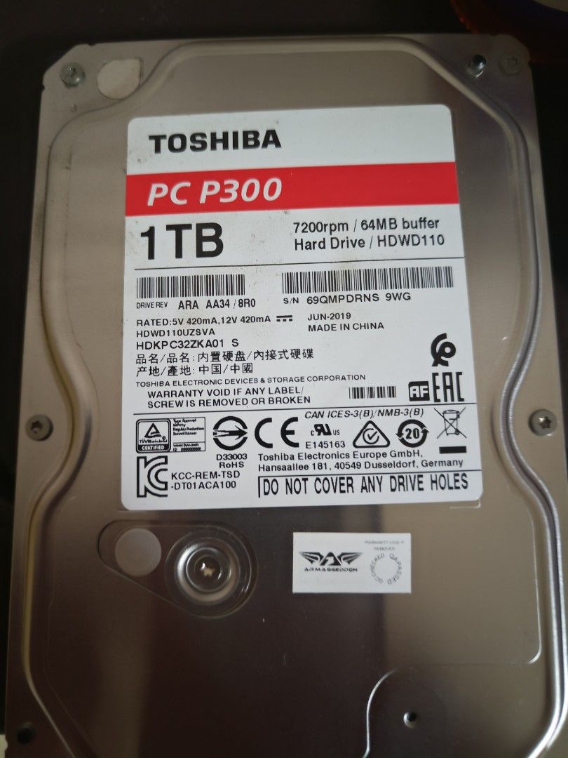 Toshiba 1TB HDD 3.5"472315826767800320