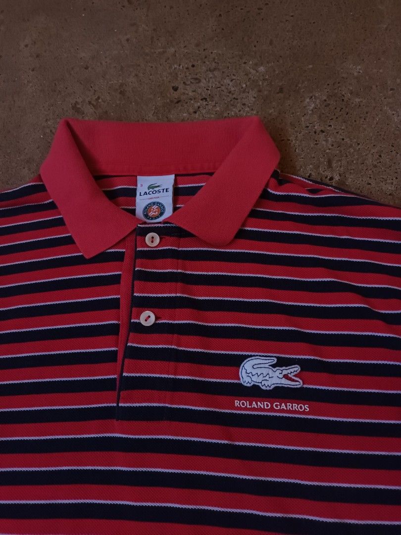 Vintage LACOSTE Roland Garros Striped Polo Shirt Men’s Red Navy Blue | Rare Embroidered Croc Tennis Core Streetwear Premium Luxury Designer Tee | Aesthetic Preppy Old Money Style Short Sleeve Pique Top (Category: Tshirts & Polo Shirts ) located in Malaybalay. Submitted by drip.check8 (Listing ID 1441742769, Image 3). Description: Level up your wardrobe with this authentic, rare vintage Lacoste Roland Garros striped polo shirt, as showcased in the