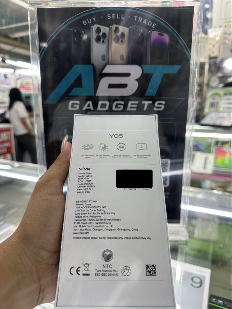 VIVO Y05 4/128GB (Category: Other Mobile & Gadget Accessories) located in San Juan City. Submitted by ABTGadgets (Listing ID 1441673772, Image 3). Description: 📱 VIVO Y05 4GB/128GB 💰 Selling Price: ₱7,500 ✅ Brand New ✅ Sealed ✅ Openline ✅ 1 Year Warranty 📍 Store Location: Greenhills Mall 2nd Floor Phone Area Stall: XE-12 🔄 Open for Swap sa Lower Unit + Cash 🚚 Delivery Options Available ✅ Same Day Delivery within Metro Manila • Delivery fee (