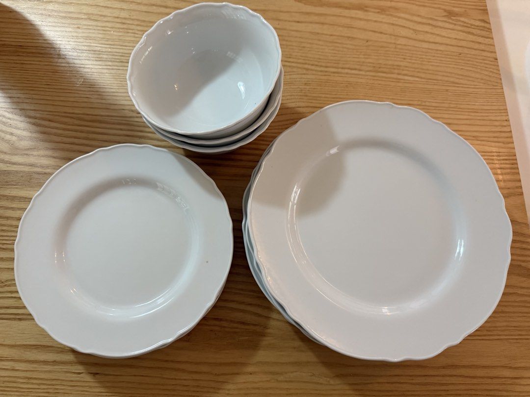 White Scalloped Edge Plates and Bowls Set