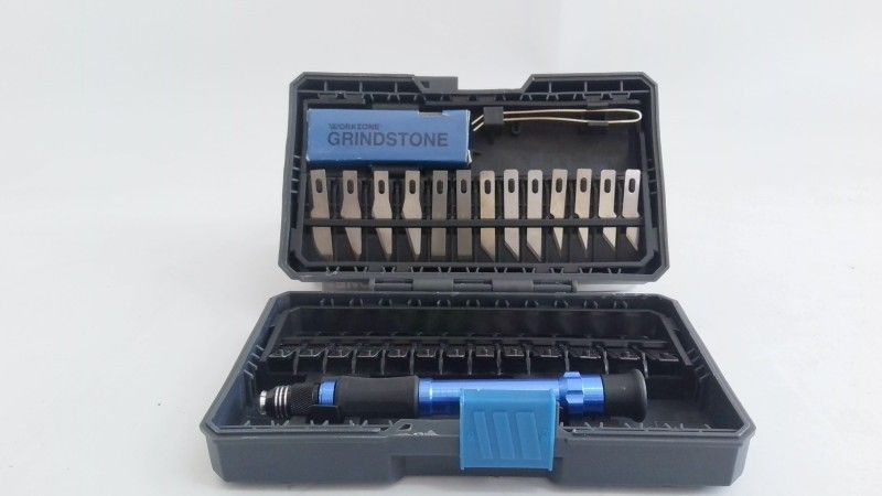 Workzone hobby knife set 29 pcs (Category: Craft Supplies & Tools) located in Pasig City. Submitted by temerity_16 (Listing ID 1441692872, Image 1). Description: Opened or unboxed but shows no signs of use. Fully functional with all parts present. Item itself is in pristine condition. Product Details Brand: Workzone Model: Hobby Knife Set Color: Blue/Black Category: Tools Sub-Category: Hobby Knife Set Size: 29 Pieces Material: Metal Blades, Plast