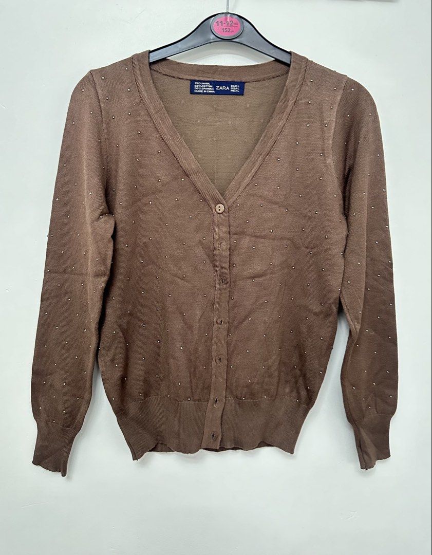 Zara Brown Embellished Button Up Cardigan (Category: Coats, Jackets and Outerwear) located in Cainta. Submitted by anne_ramoss (Listing ID 1441674422, Image 1). Description: - from bkk -fits xs-m.