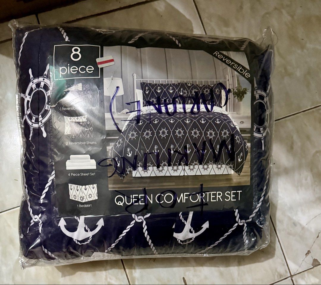 8-Piece Comforter Set (Queen Size) (Category: Bedding & Towels) located in Taguig. Submitted by chillane (Listing ID 1446895536, Image 3). Description: Brand new / never used Queen Size Includes: ✔️ 1 Comforter ✔️ 2 Shams ✔️ 1 Decorative Pillow ✔️ 1 Flat Sheet ✔️ 1 Fitted Sheet ✔️ 2 Pillowcases 💯 Still in its original packaging. 📍Location: San Pedro Laguna 💵 Price: ₱1,000.