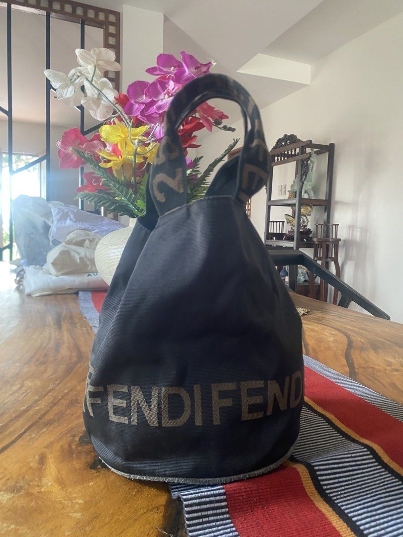 Authentic Fendi Zucca Canvas Bucket Bag (Category: Luxury Bags & Wallets) located in Quezon City. Submitted by greshanicoche (Listing ID 1446776971, Image 1). Description: - Authentic Fendi bucket bag - Classic Zucca print on straps and body - Made in Italy - Interior leather tag with serial number - Great for everyday use - Shows some signs of wear on base and handles.