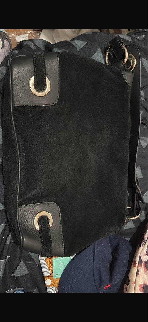 Bally Black Suede Leather Hobo Shoulder Bag (Category: Luxury Bags & Wallets) located in Manila. Submitted by selling_everything_anything (Listing ID 1446798918, Image 2). Description: - Brand: Bally - Material: Black suede and leather - Hardware: Silver - Closure: Zipper - Interior: Spacious - Style: Hobo bag - Best for: Everyday use - Condition: Shows some signs of wear on the suede.