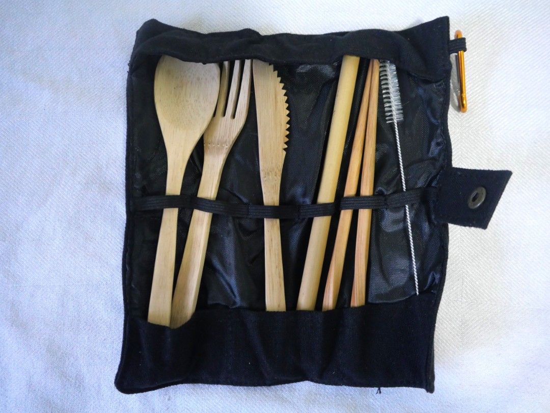 Brand New Bamboo Reusable Cutlery Set with Pouch