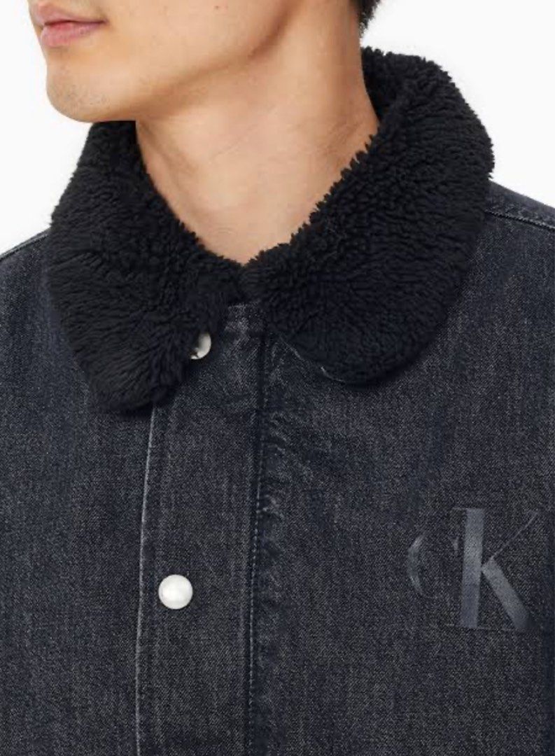 Calvin Klein Black Denim Jacket and Jeans Set (Category: Coats, Jackets and Outerwear) located in Cagayan de Oro. Submitted by blackmode2point0 (Listing ID 1446762358, Image 3). Description: XL-XXL - Black denim jacket with shearling collar - Matching black denim jeans with iconic CK logo on back pocket - Both pieces have a slightly washed-out, vintage look - Jacket features a bomber style with ribbed cuffs and hem - Ideal for creating a casual a