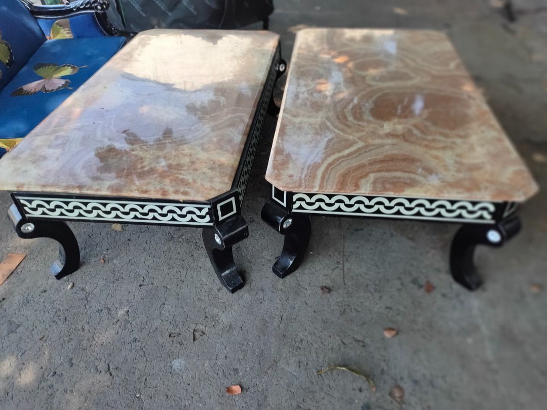 Center table marble top (Category: Tables & Sets) located in Paranaque City. Submitted by goldenwhale.c6c4bd (Listing ID 1446774537, Image 2). Description: - Beautiful marble tops with unique brown and beige patterns - Sturdy black legs with decorative white and black trim around the base - Adds a stylish touch to any living room - Well-made and durable Size: 170 x 90 x 53 cm.