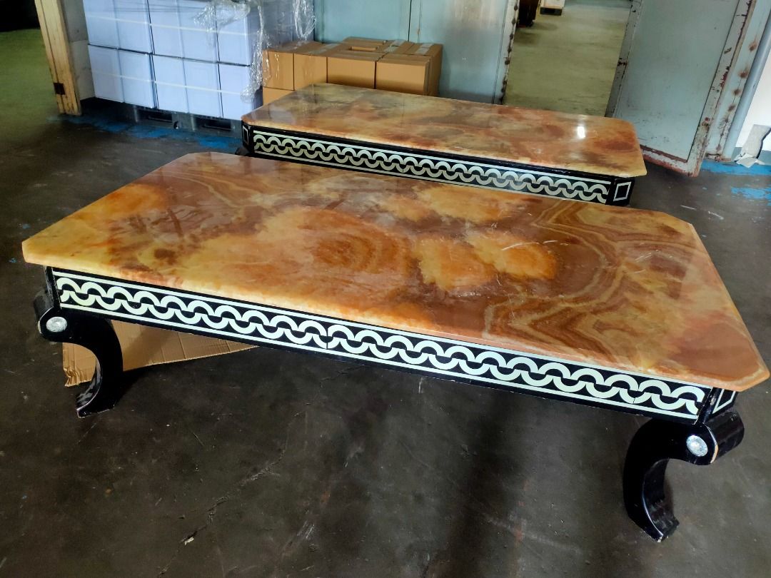 Center table marble top (Category: Tables & Sets) located in Paranaque City. Submitted by goldenwhale.c6c4bd (Listing ID 1446774537, Image 3). Description: - Beautiful marble tops with unique brown and beige patterns - Sturdy black legs with decorative white and black trim around the base - Adds a stylish touch to any living room - Well-made and durable Size: 170 x 90 x 53 cm.