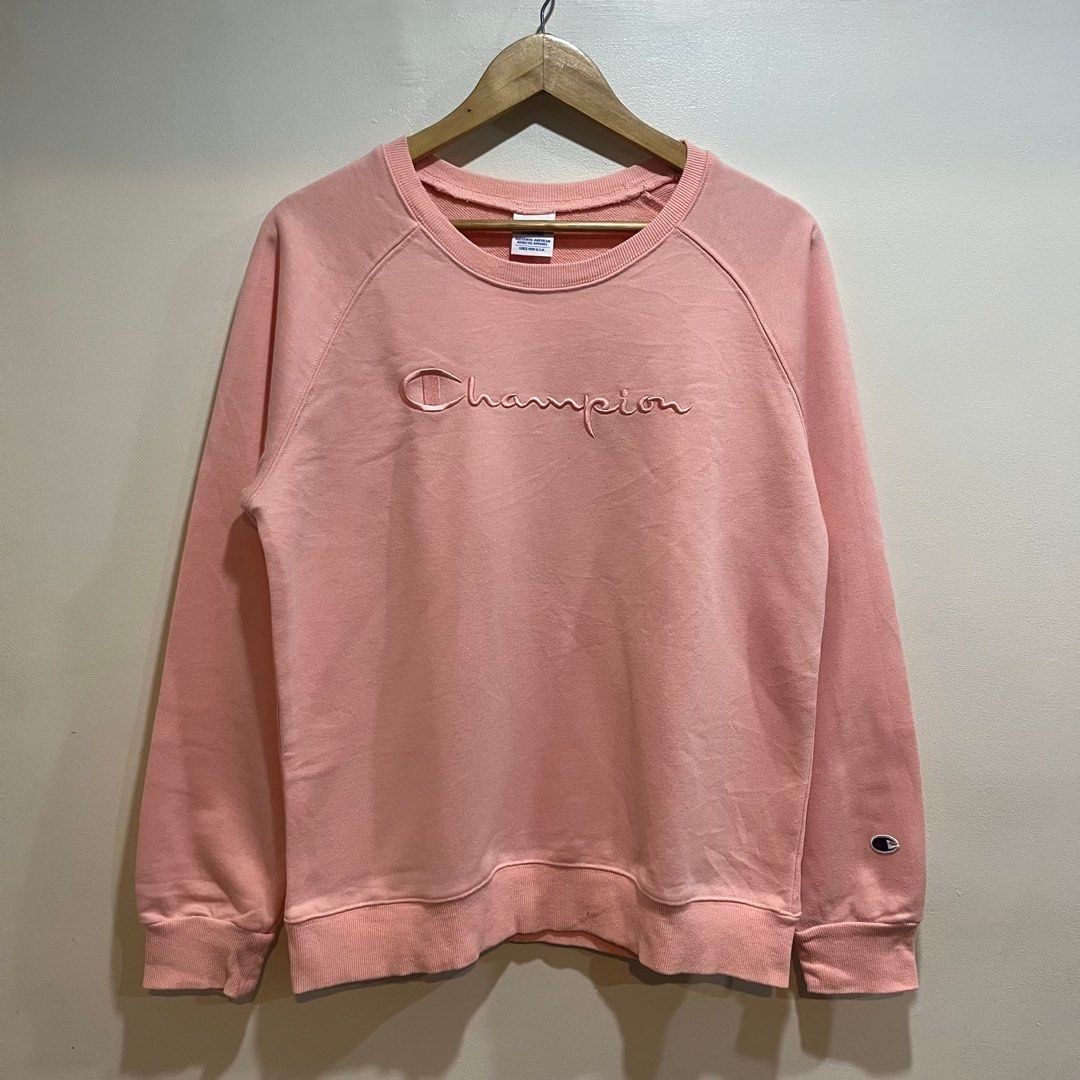 Champion Pink Sweater (Category: Coats, Jackets and Outerwear) located in Taytay. Submitted by second_couturecache (Listing ID 1446837589, Image 3). Description: Off/Legit, check nyo. There are lints but pwede nyo namang tangalin patiently. XL on tag but can fit small. Dimension Width: 21.5 Inches Length: 26 Inches First to pay basis and payment first. Delivery shouldered by buyer: Lalamove, J&T, or Flash Express. No rush shipping. Location: Tayt