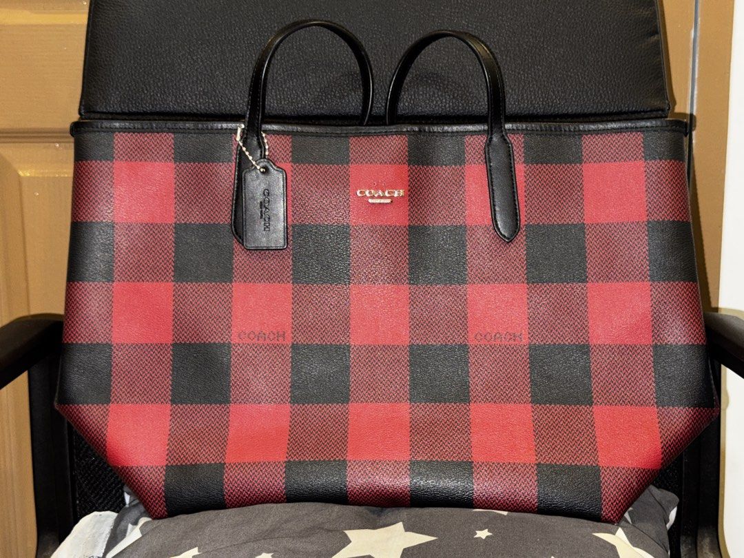 Coach Red Black Buffalo Plaid Tote Bag (Category: Luxury Bags & Wallets) located in Manila. Submitted by ak.vault (Listing ID 1446834553, Image 1). Description: Coach Buffalo Plaid Tote, Red and Black - Used - Missing Coach Logo/emblem 2,500 php negotiable.