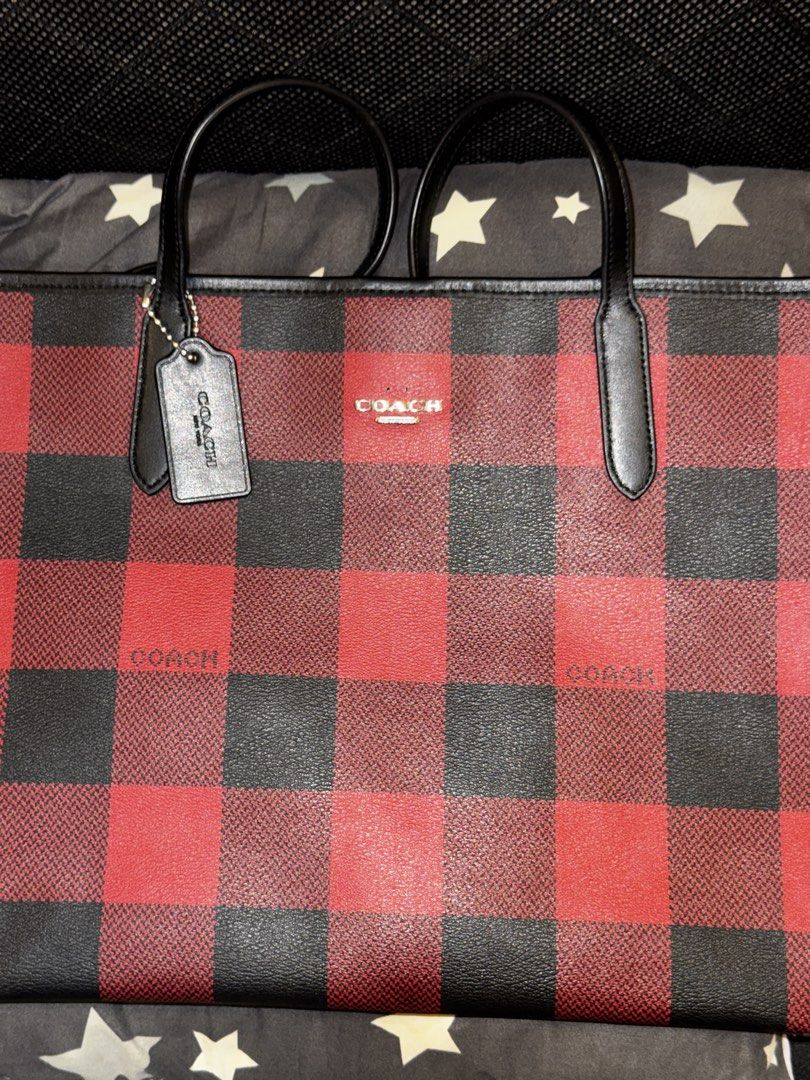 Coach Red Black Buffalo Plaid Tote Bag (Category: Luxury Bags & Wallets) located in Manila. Submitted by ak.vault (Listing ID 1446834553, Image 2). Description: Coach Buffalo Plaid Tote, Red and Black - Used - Missing Coach Logo/emblem 2,500 php negotiable.
