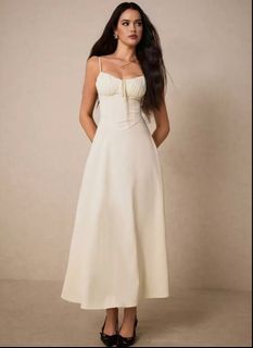 reiss etta linen corset midi dress Reiss Linen Corset Midi Dress in Ivory