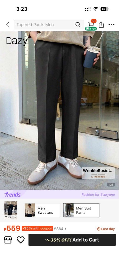 DAZY Men's Slacks/Pants Black Size M (Category: Trousers) located in Cabuyao City. Submitted by pursing (Listing ID 1446796222, Image 1). Description: RFS: does not fit - bought from shein - never worn or used, brand new - the sizes are in the 2nd picture for reference.