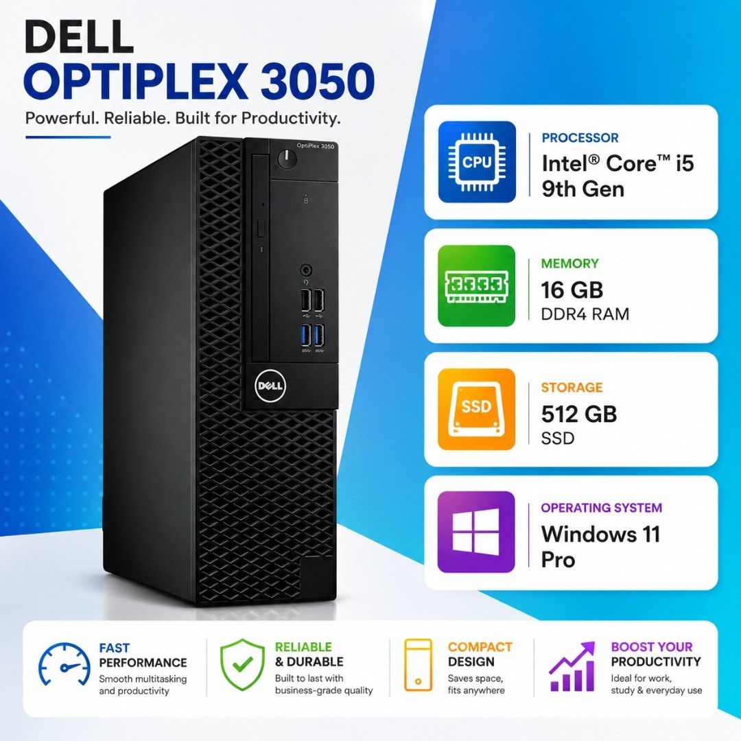 Dell Optiplex 3050 Desktop PC - Intel i5 9th Gen, 16GB RAM, 512GB SSD