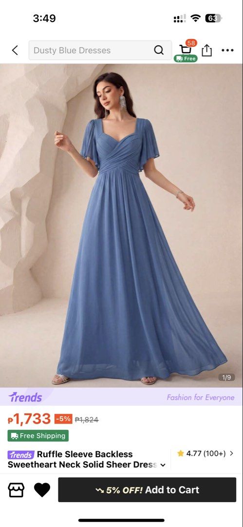 Dusty Blue Bridesmaid Gown (Category: Dresses) located in Cabuyao City. Submitted by pursing (Listing ID 1446801885, Image 1). Description: - Flowy dusty blue maxi dress - Perfect for bridesmaids or formal events - Available in size S - For the original measurements, you can refer to the 2nd picture - If you want to search for the seller/shop, it is UNITHORSE - It was a bit loose at the back, so we did a one inch seam in the shoulders para magfit