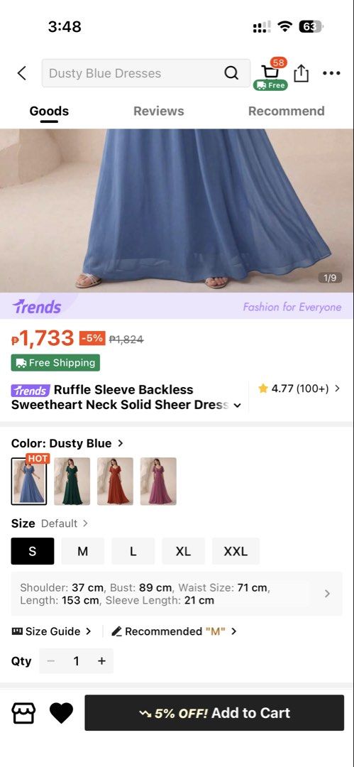Dusty Blue Bridesmaid Gown (Category: Dresses) located in Cabuyao City. Submitted by pursing (Listing ID 1446801885, Image 2). Description: - Flowy dusty blue maxi dress - Perfect for bridesmaids or formal events - Available in size S - For the original measurements, you can refer to the 2nd picture - If you want to search for the seller/shop, it is UNITHORSE - It was a bit loose at the back, so we did a one inch seam in the shoulders para magfit