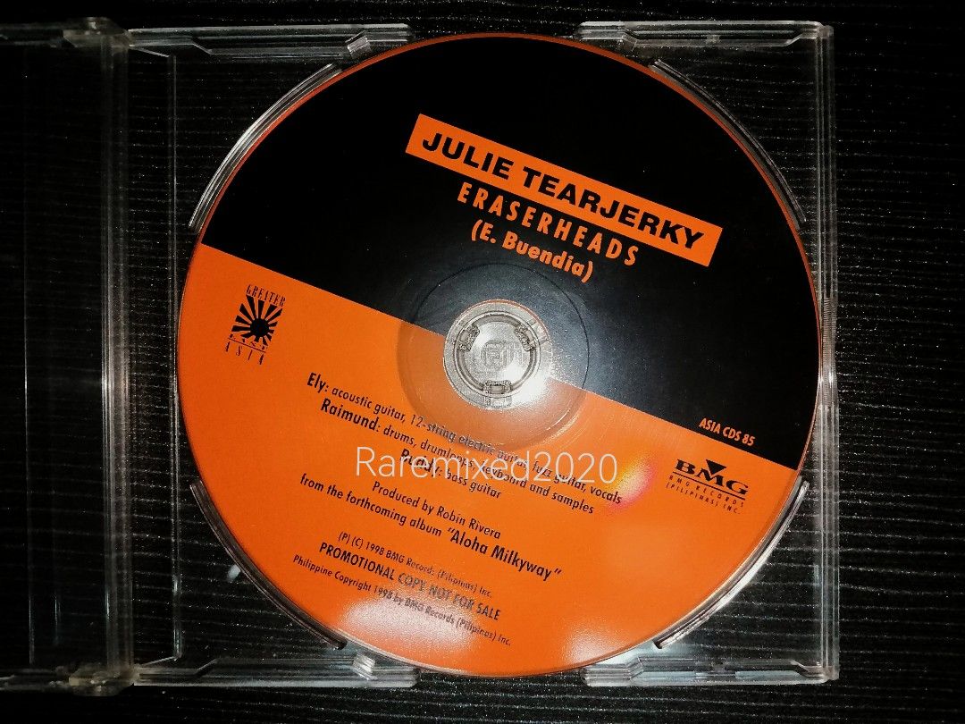 Eraserheads - Promo CD Single (Category: CDs & DVDs) located in Pasig City. Submitted by raremixed2020 (Listing ID 1446810349, Image 1). Description: Julie Tearjerky CD Single /Promo Rare Julie Tearjerky is a single from the 1998 Asian Album "Aloha Milkyway" This CD is given from radio station before, This CD is not available in all Record Stores before. Shipping : JRS, Abest, LBC Meet up : Rizal Area Only Payment : Gcash Only Message me for sure