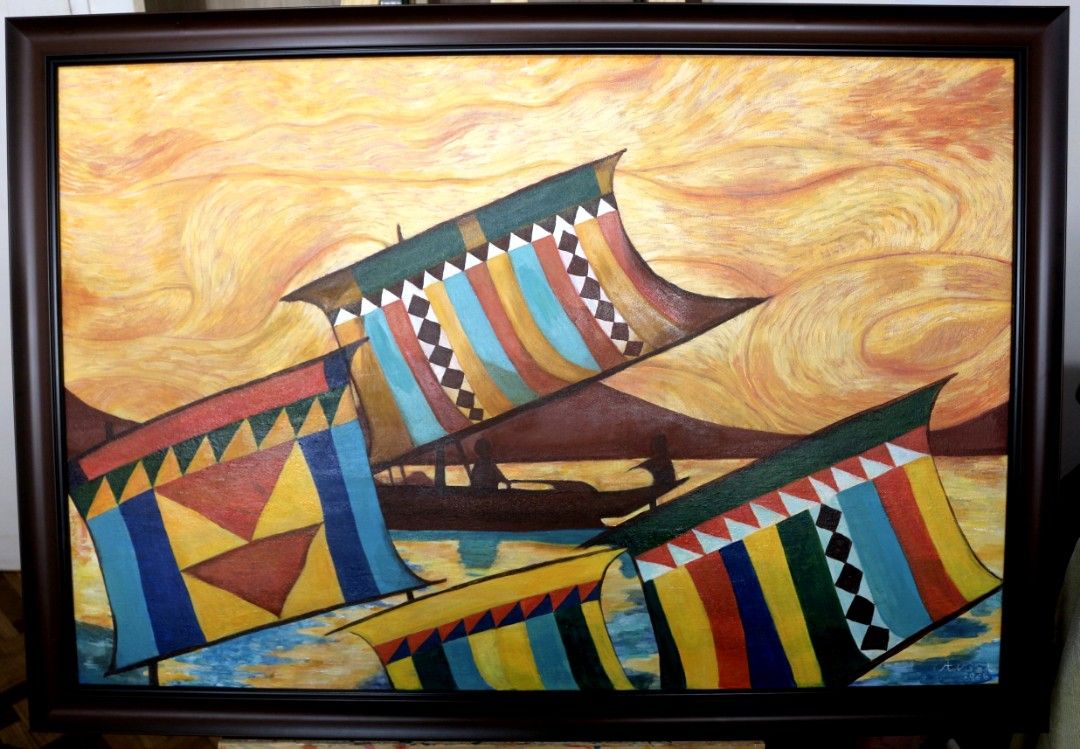 Framed Vinta Boat Painting |Wall Decor (Category: Frames & Pictures) located in Zamboanga. Submitted by hirayangbuwan (Listing ID 1446909454, Image 1). Description: Artwork Title: Sailing in Colors, 2025 Medium: Acrylic on Canvas Size: 24" x 36" A traditional zamboanga vinta boat. Inspired by Van Gogh's The Starry Nights skies. Displayed at a event at Boracay and local art exhibitions. Inclusions: •Framed and Ready to Hang •Certificate of Authent