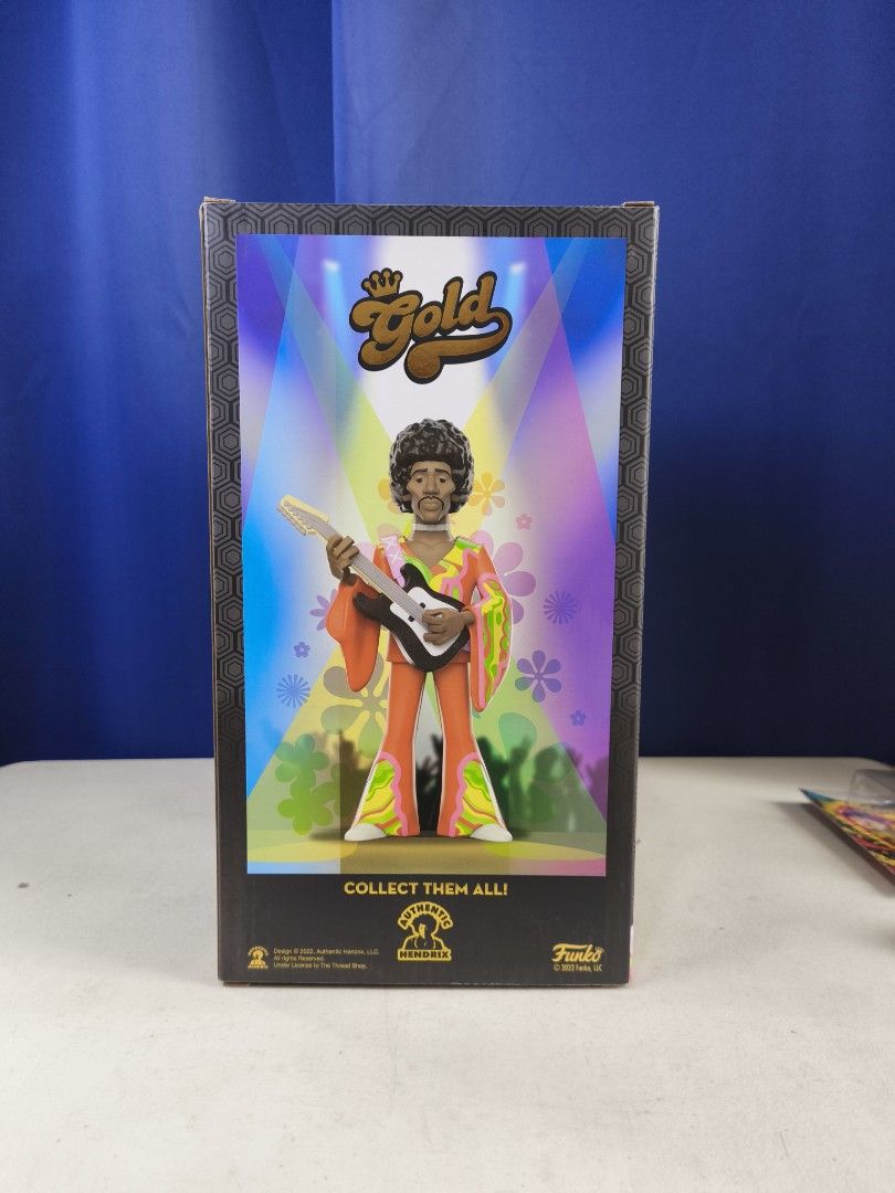 Funko The Gold Jimi Hendrix Vinyl Figure (Category: Designer & Blind Box Toys) located in Makati City. Submitted by jetpiraterecords (Listing ID 1446872935, Image 2). Description: - Funko Gold Collection: Jimi Hendrix vinyl figure - Iconic pose: Playing his guitar - Brand new in original packaging - Must-have for any collector - 12 inch vinyl .