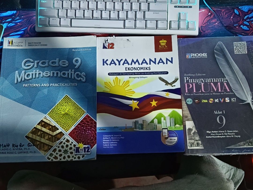 Grade 9 Used Books (Category: Textbooks) located in Dasmarinas. Submitted by c.aictv (Listing ID 1446836305, Image 1). Description: Used Gr 9 Books: 300 for all Pinagyamang Pluma Kayaman Ekonomics Mathematics MOD: Lalamove MOP: Gcash LOC: Dasma Cavite .