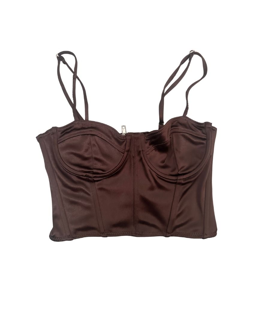H&M Divided Chocolate Brown Bustier Top (Category: Sleeveless) located in Quezon City. Submitted by foundmode (Listing ID 1446854716, Image 2). Description: -S on tag -Bust: up to 32” Waist: up to 26” -Hard water stains on metal parts -Zipper is slightly difficult to zip .
