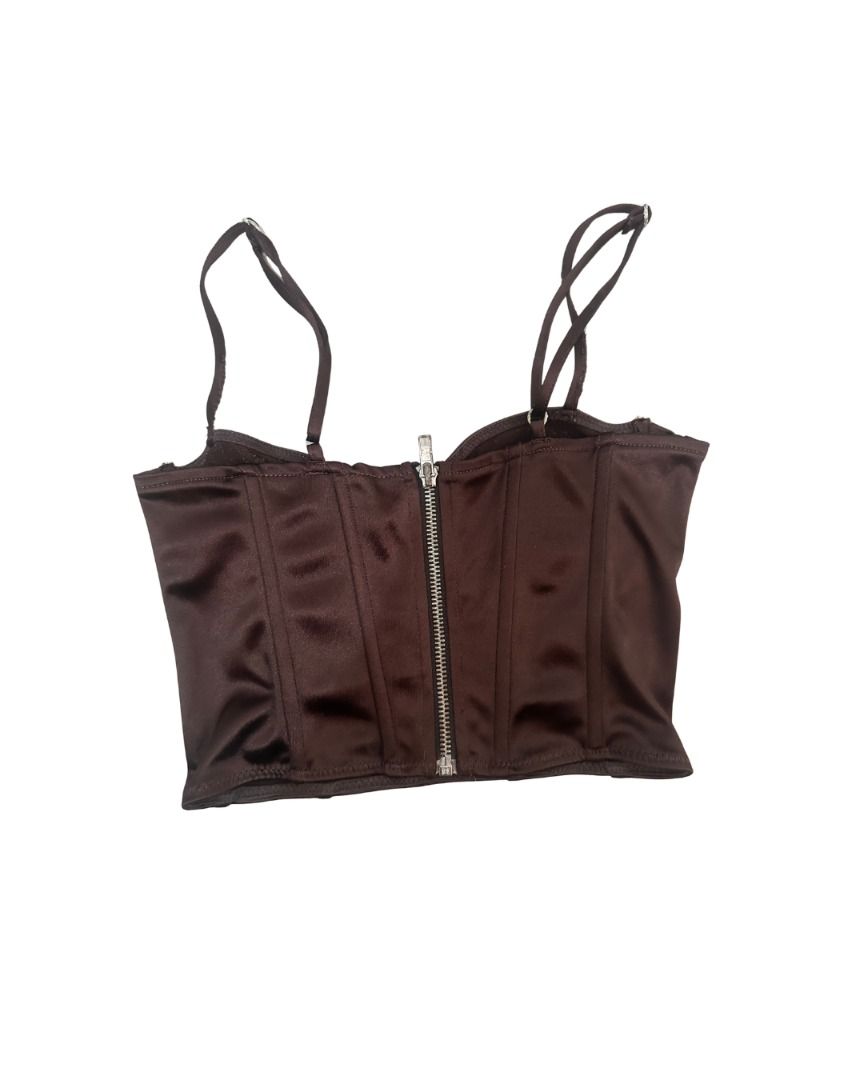 H&M Divided Chocolate Brown Bustier Top (Category: Sleeveless) located in Quezon City. Submitted by foundmode (Listing ID 1446854716, Image 3). Description: -S on tag -Bust: up to 32” Waist: up to 26” -Hard water stains on metal parts -Zipper is slightly difficult to zip .